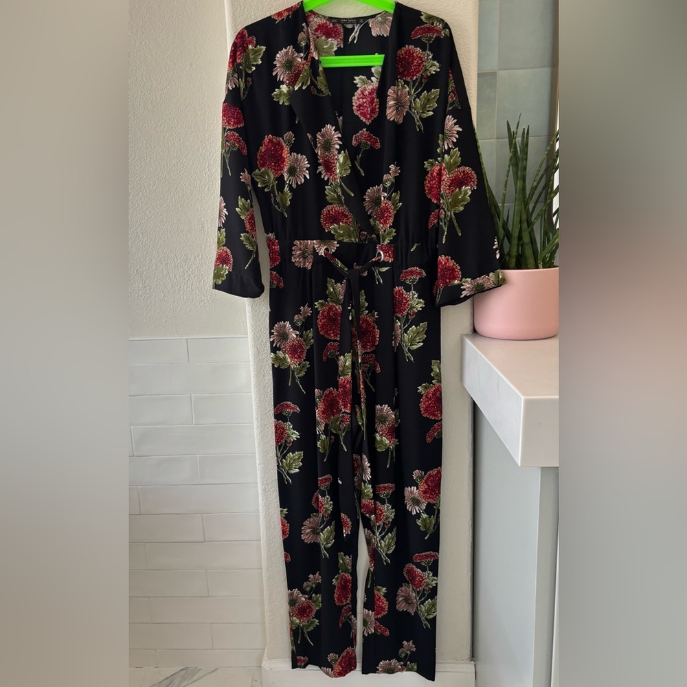 NWOT Zara Floral Black Jumpsuit